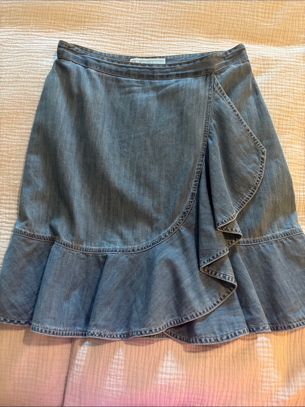 Draper James Denim Ruffle Wrap Skirt - Blue